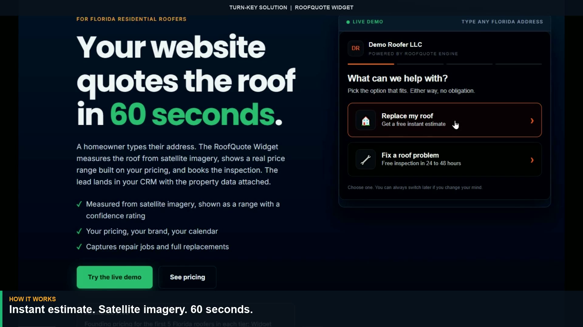 RoofQuote Widget demo walkthrough